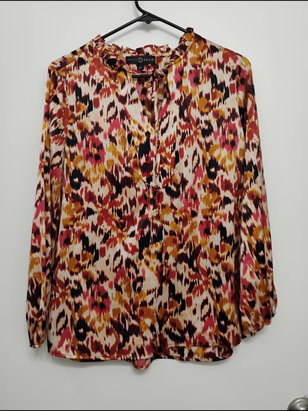 Fred David Multicolor Printed Long-Sleeve Blouse - Pink/Gold/Black/Cream